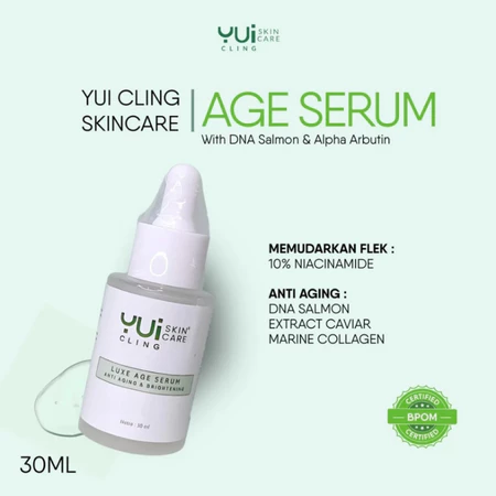 YUI Cling Luxe Age Serum Anti Aging & Brightening dengan 10% Niacinamide DNA Salmon & Alpha Arbutin